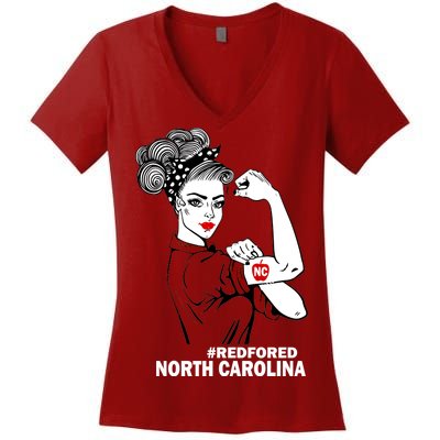 North Carolina NC Red For Ed Strong Women's V-Neck T-Shirt