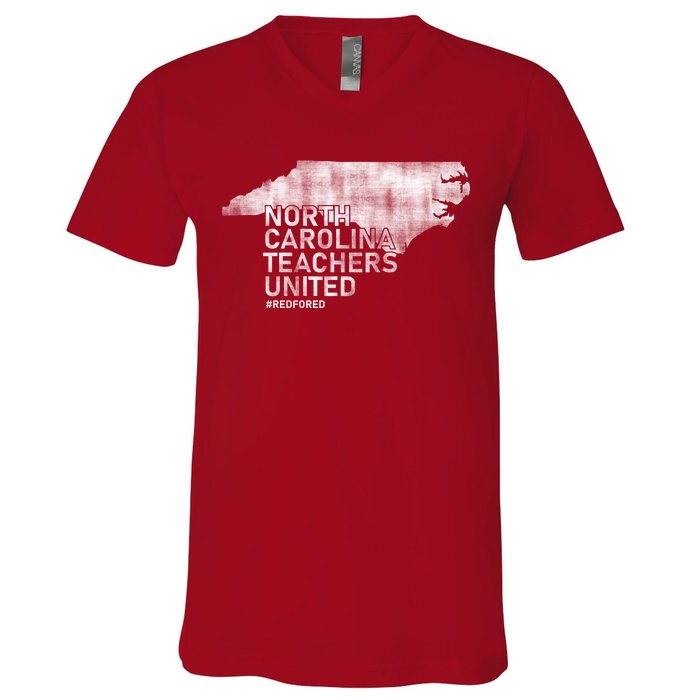 North Carolina Teachers United Red For Ed V-Neck T-Shirt