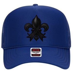 New Orleans Strong 2025 Nola Strong Support Fleur De Lis High Crown Mesh Back Trucker Hat