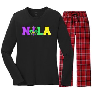 New Orleans Strong 2025 Nola Strong Support Fleur De Lis Women's Long Sleeve Flannel Pajama Set 