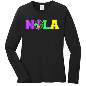 New Orleans Strong 2025 Nola Strong Support Fleur De Lis Ladies Long Sleeve Shirt