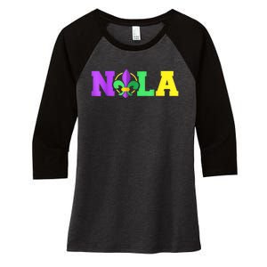 New Orleans Strong 2025 Nola Strong Support Fleur De Lis Women's Tri-Blend 3/4-Sleeve Raglan Shirt