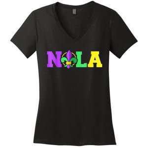 New Orleans Strong 2025 Nola Strong Support Fleur De Lis Women's V-Neck T-Shirt