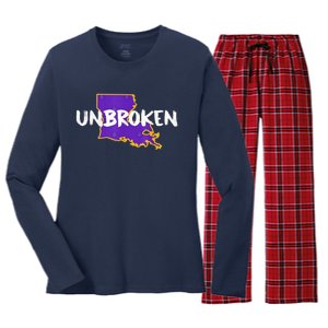 New Orleans Strong 2025 Unbroken Women's Long Sleeve Flannel Pajama Set 