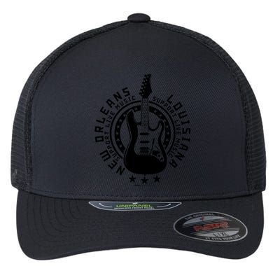 New Orleans Support Local Rock Music Electric Guitar Meaningful Gift Flexfit Unipanel Trucker Cap