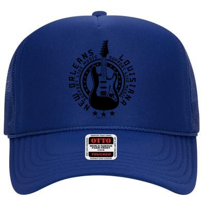 New Orleans Support Local Rock Music Electric Guitar Meaningful Gift High Crown Mesh Back Trucker Hat