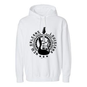 New Orleans Support Local Rock Music Electric Guitar Meaningful Gift Garment-Dyed Fleece Hoodie