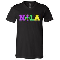 New Orleans Strong 2025 Nola Strong Support Fleur De Lis V-Neck T-Shirt