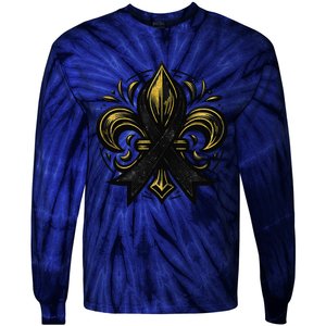 New Orleans Strong 2025 Nola Strong Support Fleur De Lis Tie-Dye Long Sleeve Shirt