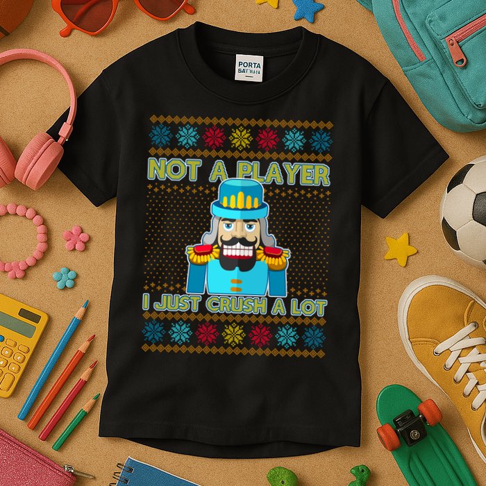 Not A Player I Just Crush A Lot Nutcracker Ugly Christmas Sweater Kids T-Shirt