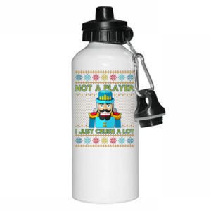 Not A Player I Just Crush A Lot Nutcracker Ugly Christmas Sweater Aluminum Water Bottle