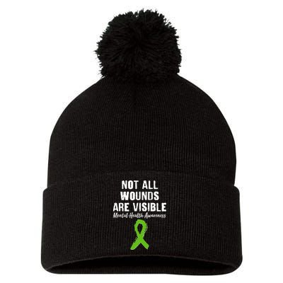 Not All Wounds Are Visible Mental Health Awareness Pom Pom 12in Knit Beanie