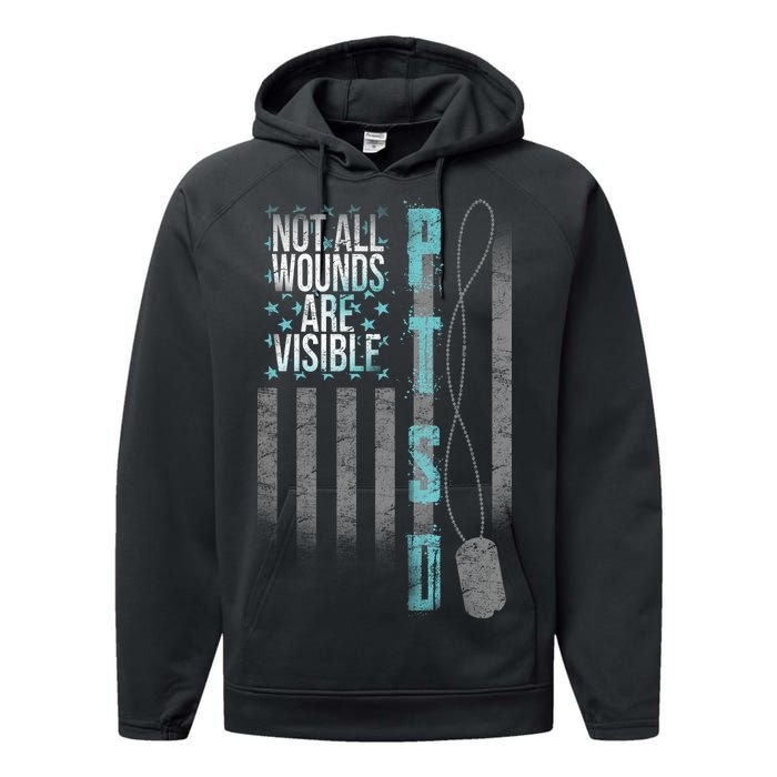 Not All Wounds Are Visible PTSD Veteran Flag Performance Fleece Hoodie