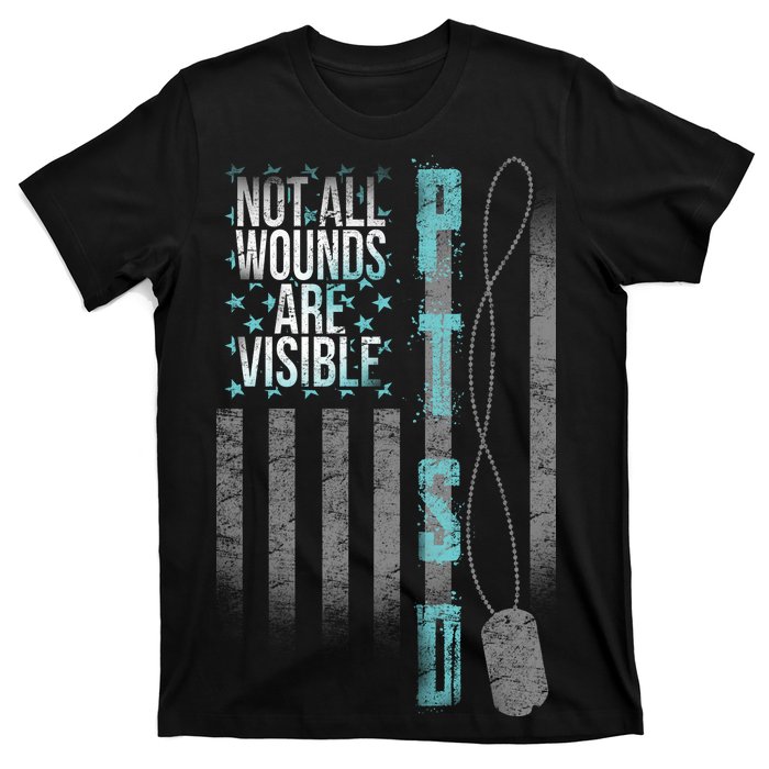 Not All Wounds Are Visible PTSD Veteran Flag T-Shirt