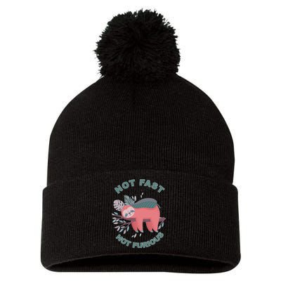 Not Fast Not Furious Sloth Cute Pom Pom 12in Knit Beanie