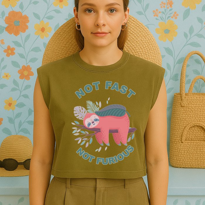 Not Fast Not Furious Sloth Cute Garment-Dyed Women's Muscle Tee
