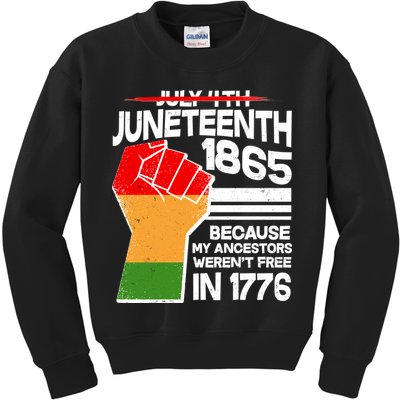 Not July 4th Juneteenth 1885 Kids Sweatshirt