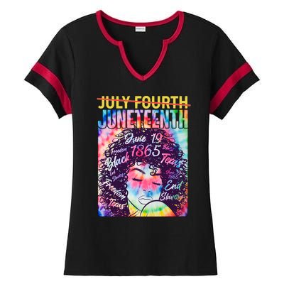 Not July 4th Juneteenth Tie Dye African American Woman Ladies Halftime Notch Neck Tee