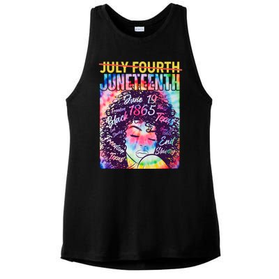 Not July 4th Juneteenth Tie Dye African American Woman Ladies PosiCharge Tri-Blend Wicking Tank