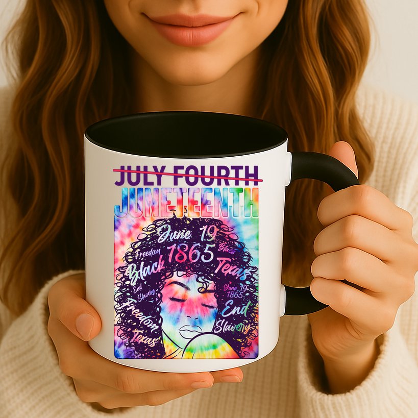 Not July 4th Juneteenth Tie Dye African American Woman Mug