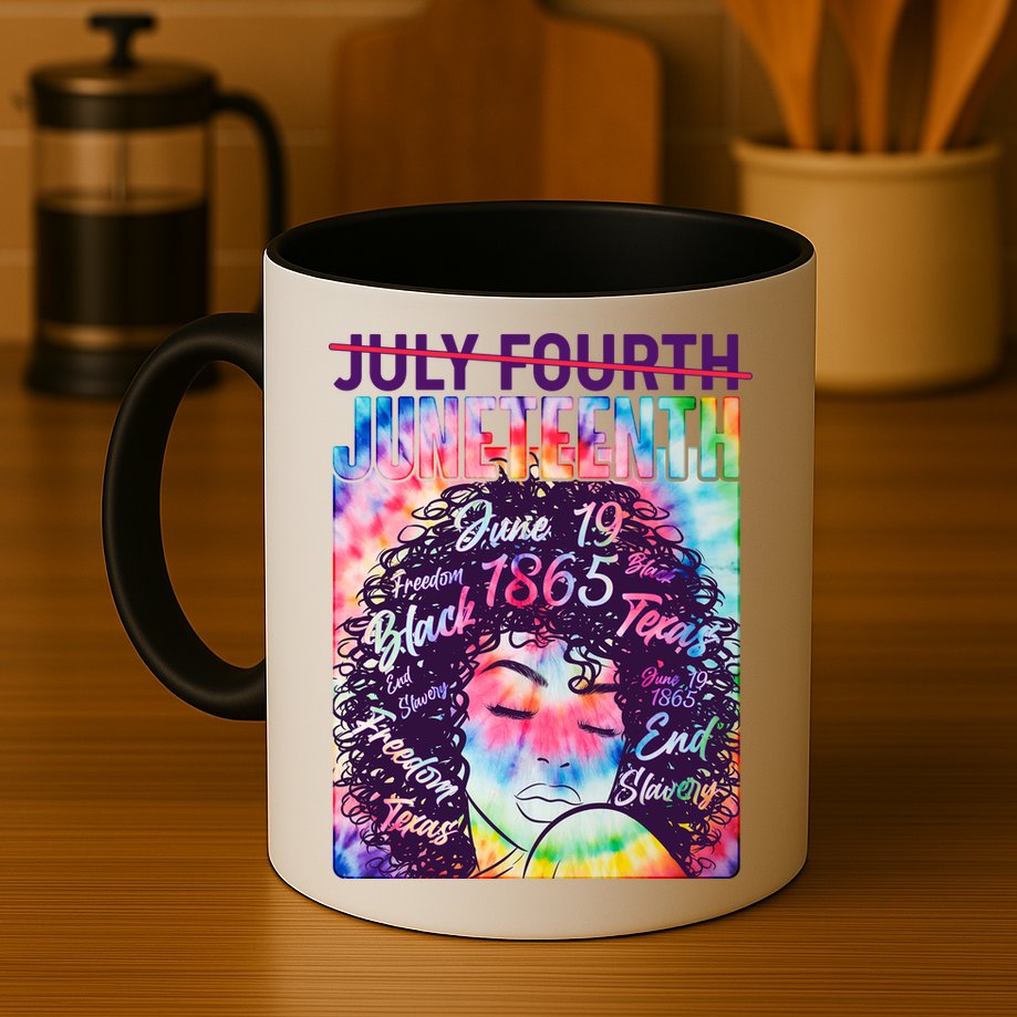 Not July 4th Juneteenth Tie Dye African American Woman Mug
