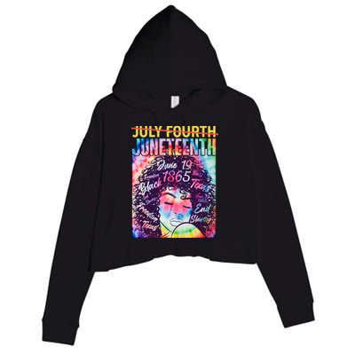 Not July 4th Juneteenth Tie Dye African American Woman Crop Fleece Hoodie