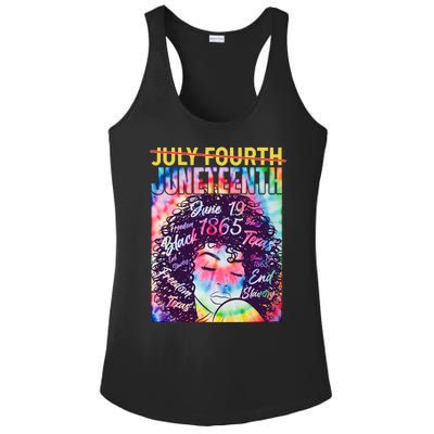 Not July 4th Juneteenth Tie Dye African American Woman Ladies PosiCharge Competitor Racerback Tank