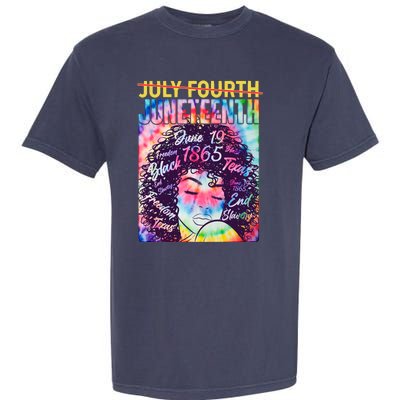 Not July 4th Juneteenth Tie Dye African American Woman Garment-Dyed Heavyweight T-Shirt