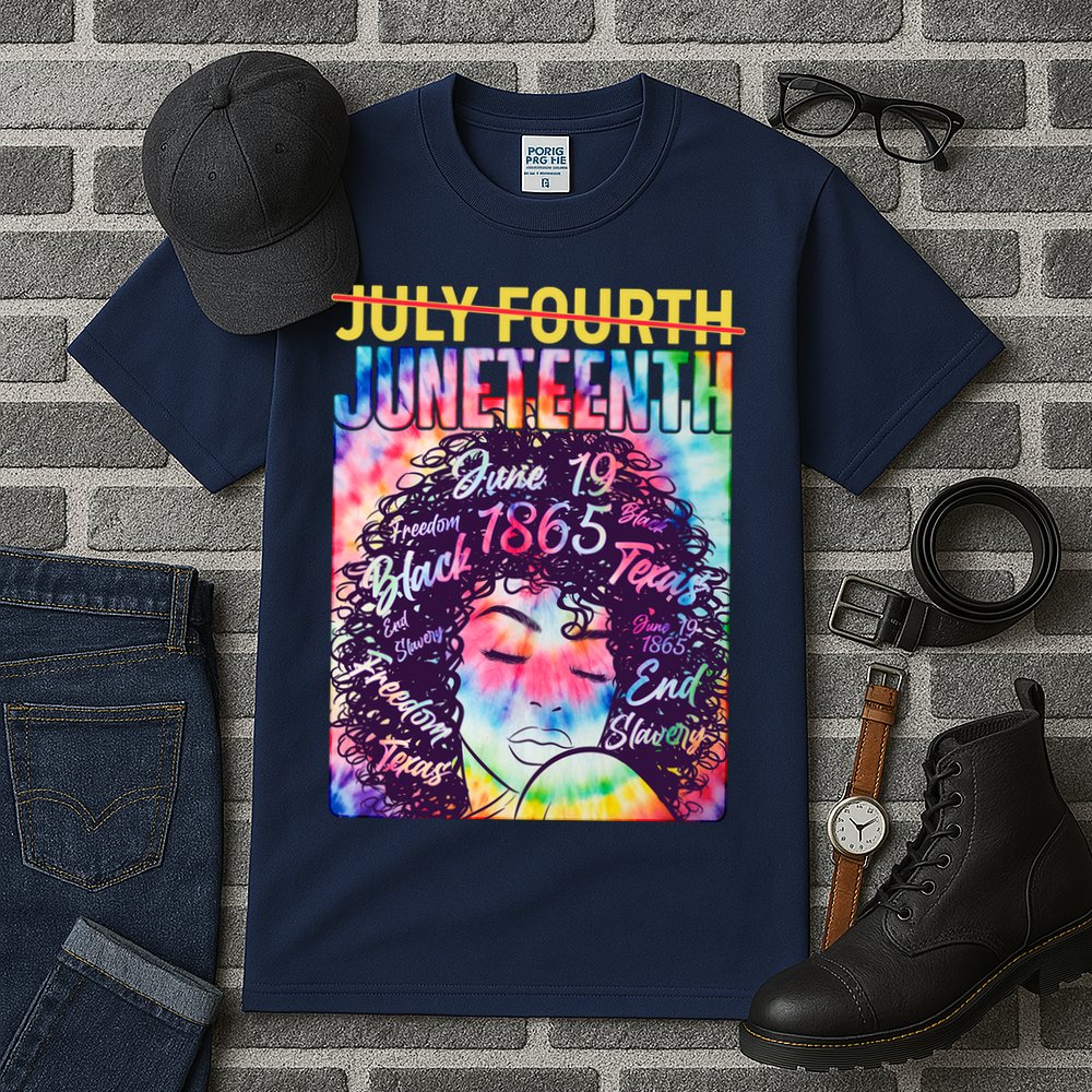 Not July 4th Juneteenth Tie Dye African American Woman Tall T-Shirt