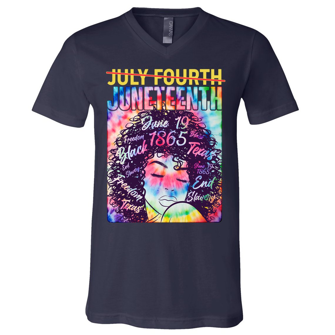 Not July 4th Juneteenth Tie Dye African American Woman V-Neck T-Shirt