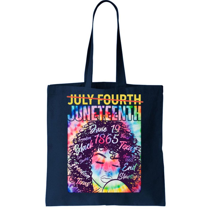 Not July 4th Juneteenth Tie Dye African American Woman Tote Bag