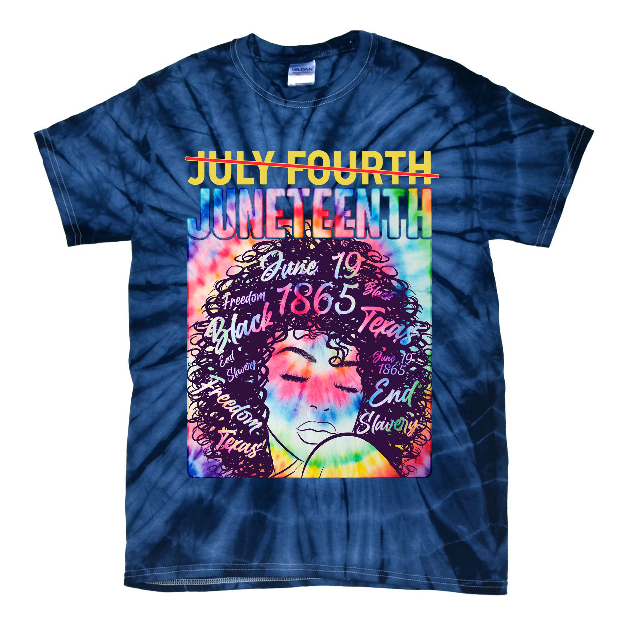 Not July 4th Juneteenth Tie Dye African American Woman Tie-Dye T-Shirt