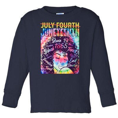 Not July 4th Juneteenth Tie Dye African American Woman Toddler Long Sleeve Shirt