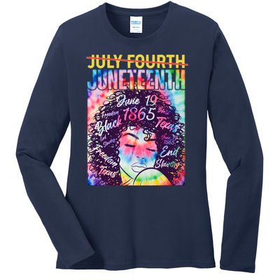 Not July 4th Juneteenth Tie Dye African American Woman Ladies Long Sleeve Shirt