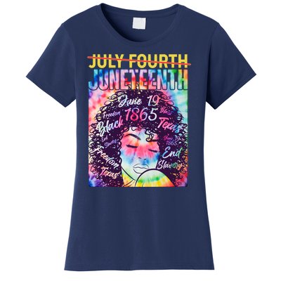 Not July 4th Juneteenth Tie Dye African American Woman Women's T-Shirt