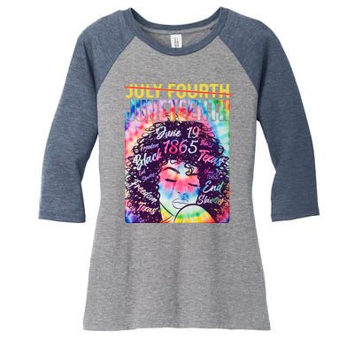 Not July 4th Juneteenth Tie Dye African American Woman Women's Tri-Blend 3/4-Sleeve Raglan Shirt