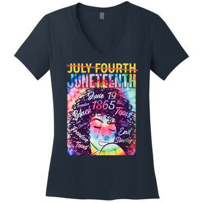 Not July 4th Juneteenth Tie Dye African American Woman Women's V-Neck T-Shirt