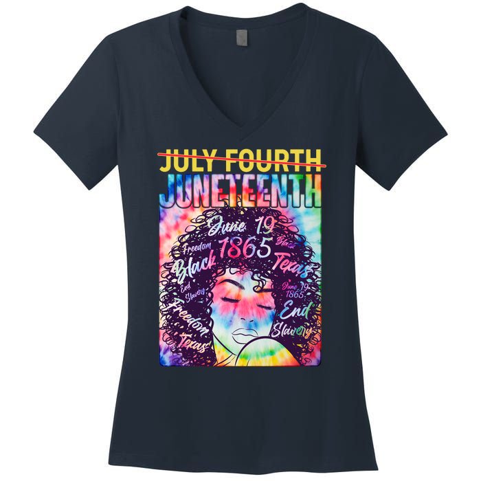 Not July 4th Juneteenth Tie Dye African American Woman Women's V-Neck T-Shirt