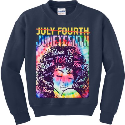 Not July 4th Juneteenth Tie Dye African American Woman Kids Sweatshirt