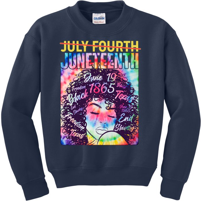 Not July 4th Juneteenth Tie Dye African American Woman Kids Sweatshirt