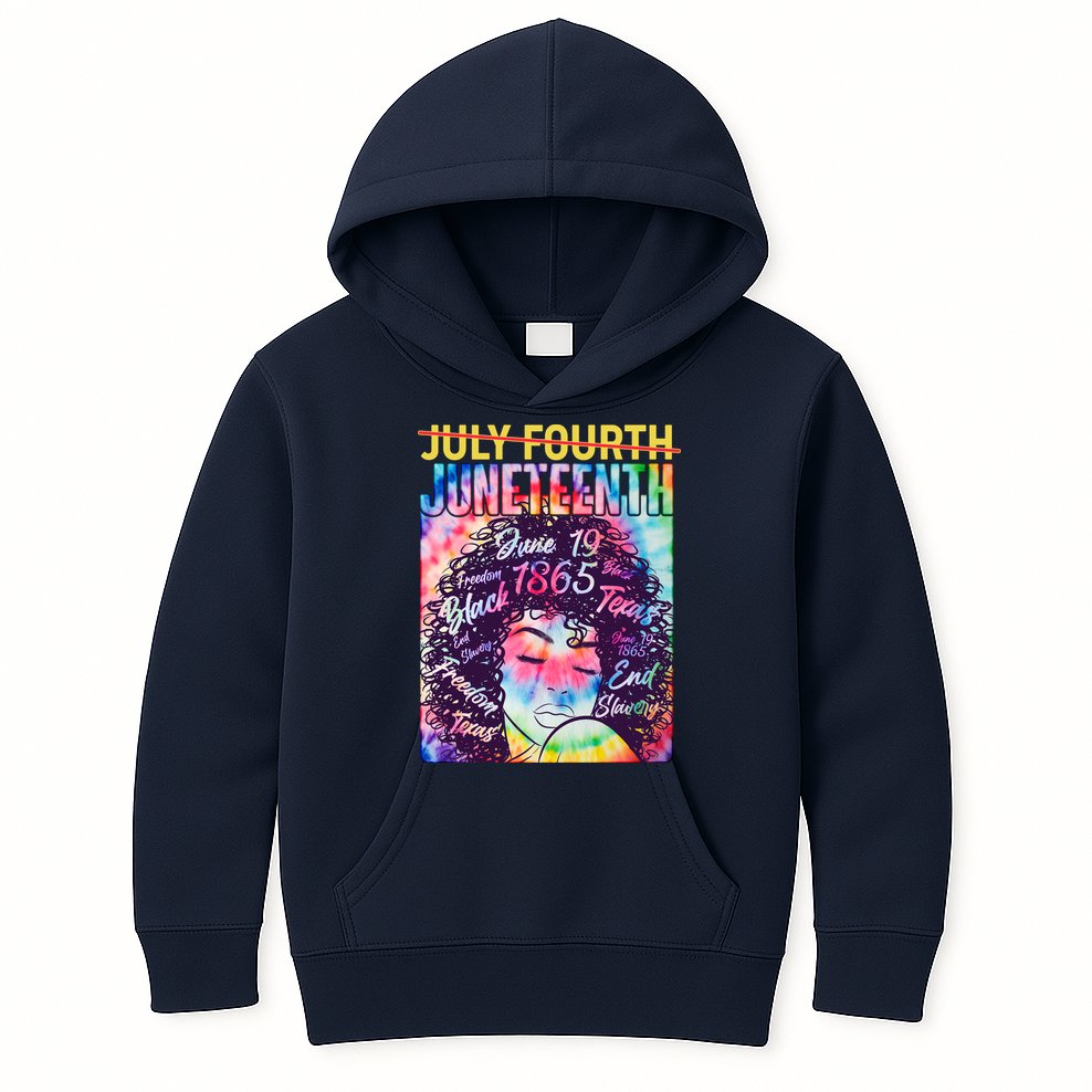 Not July 4th Juneteenth Tie Dye African American Woman Kids Hoodie
