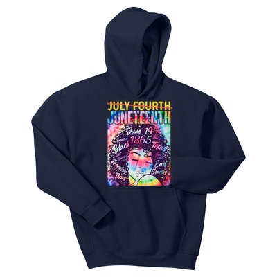 Not July 4th Juneteenth Tie Dye African American Woman Kids Hoodie