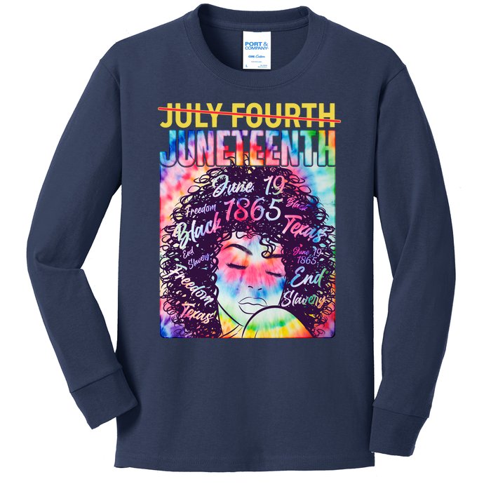 Not July 4th Juneteenth Tie Dye African American Woman Kids Long Sleeve Shirt