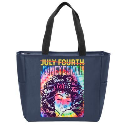 Not July 4th Juneteenth Tie Dye African American Woman Zip Tote Bag