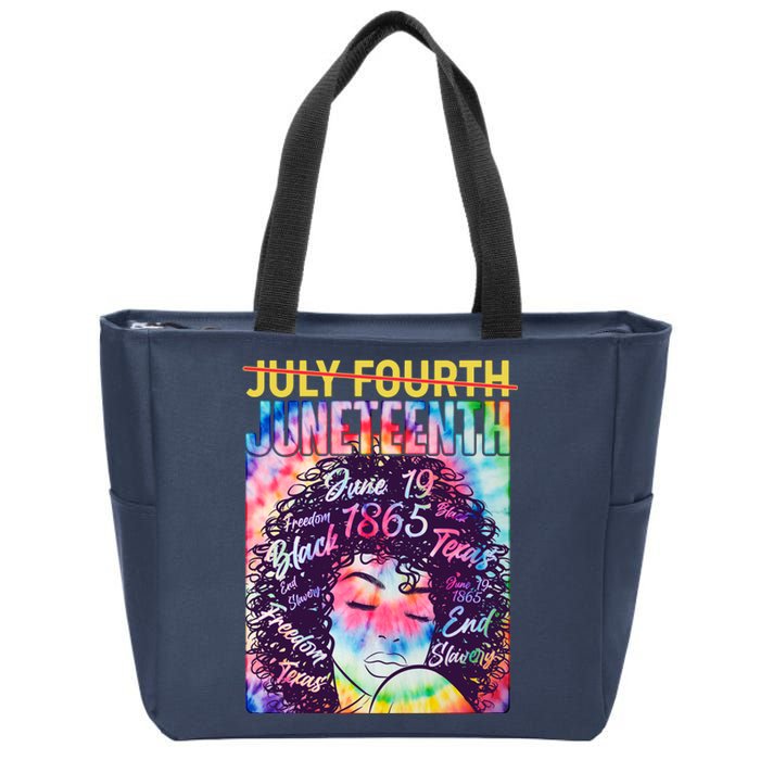 Not July 4th Juneteenth Tie Dye African American Woman Zip Tote Bag