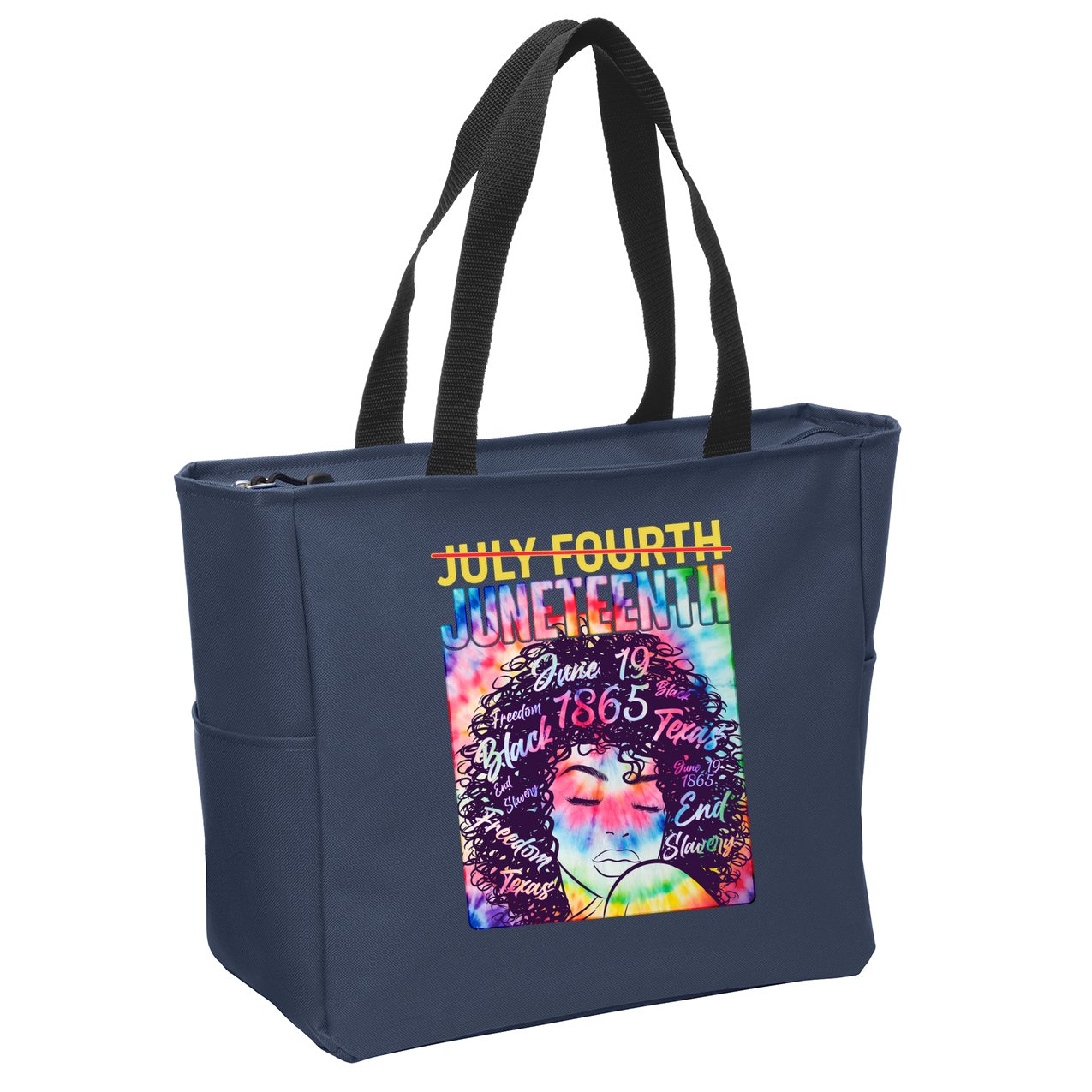 Not July 4th Juneteenth Tie Dye African American Woman Zip Tote Bag