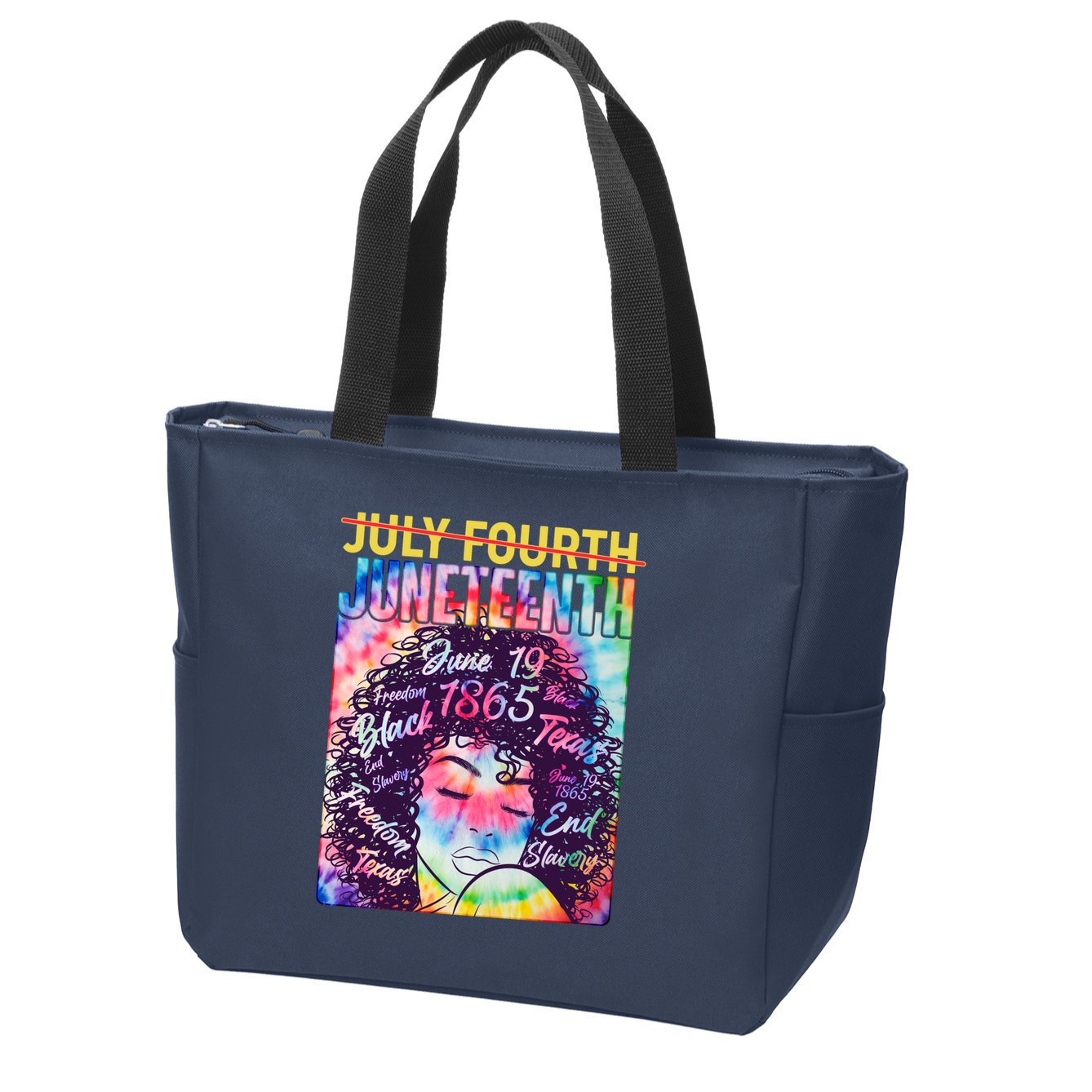 Not July 4th Juneteenth Tie Dye African American Woman Zip Tote Bag