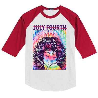 Not July 4th Juneteenth Tie Dye African American Woman Kids Colorblock Raglan Jersey