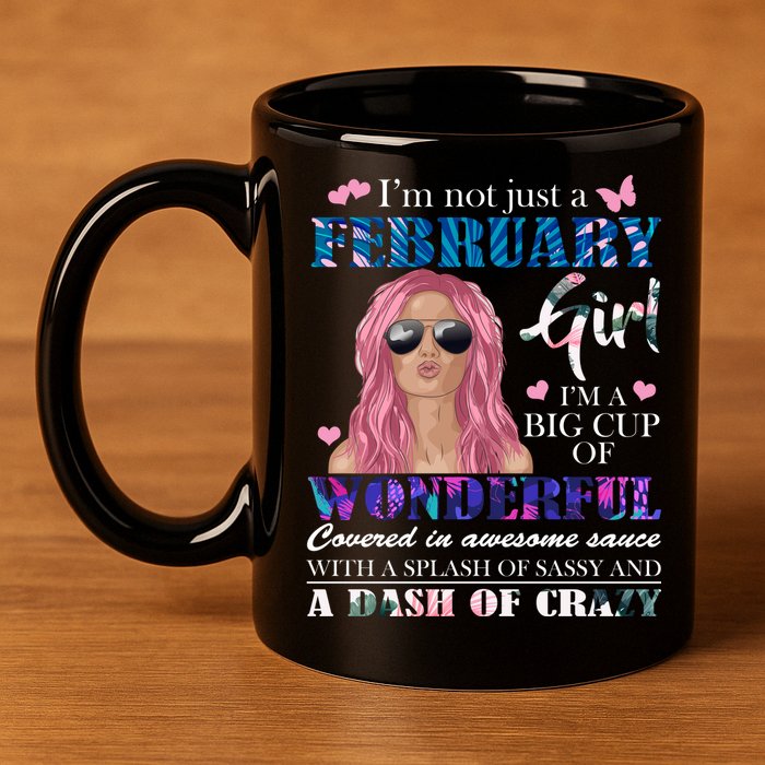 Not Just A February Girl Wonderful Sassy Birthday  11oz C Handle Ceramic Mug