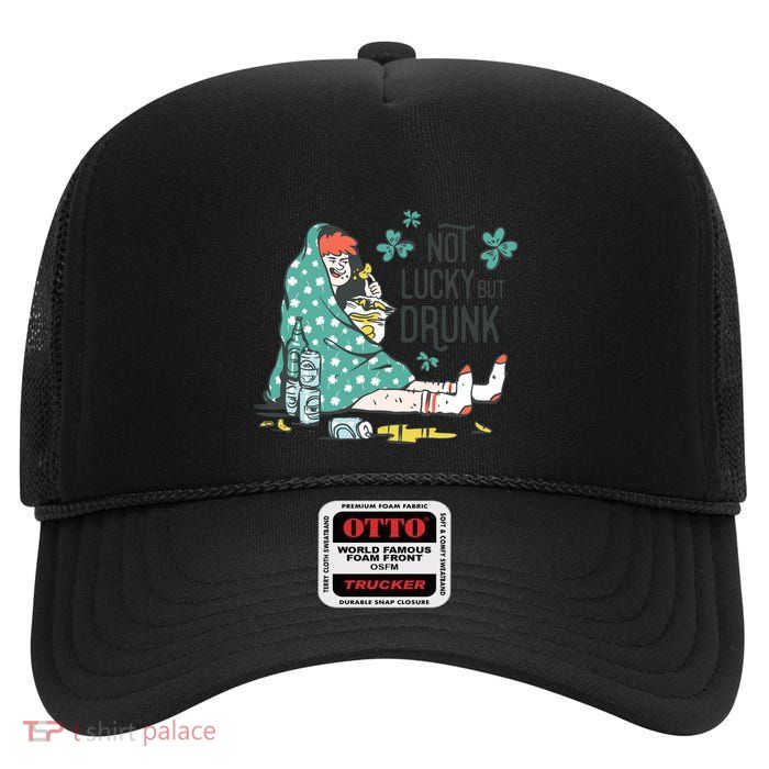 Not Lucky But Drunk High Crown Mesh Back Trucker Hat
